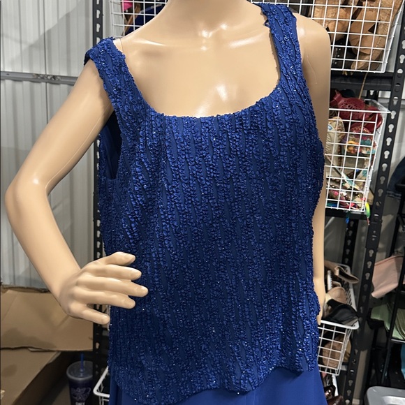 NWT Alex evenings 2 piece size 18 Elegant Bright Blue Beaded Gown - Picture 3 of 12